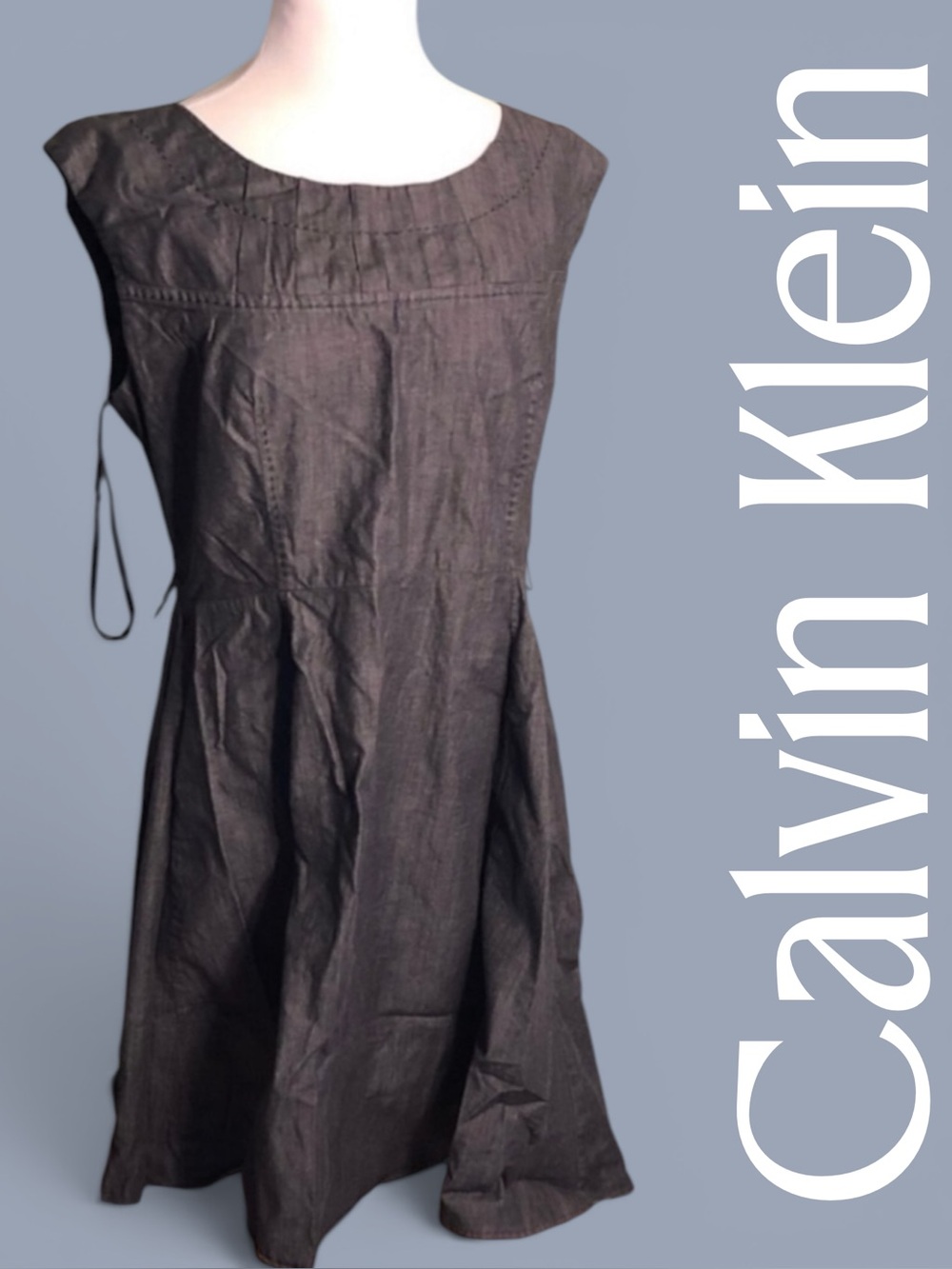 14 Calvin Klein dress. Charcoal gray. Sleeveless.